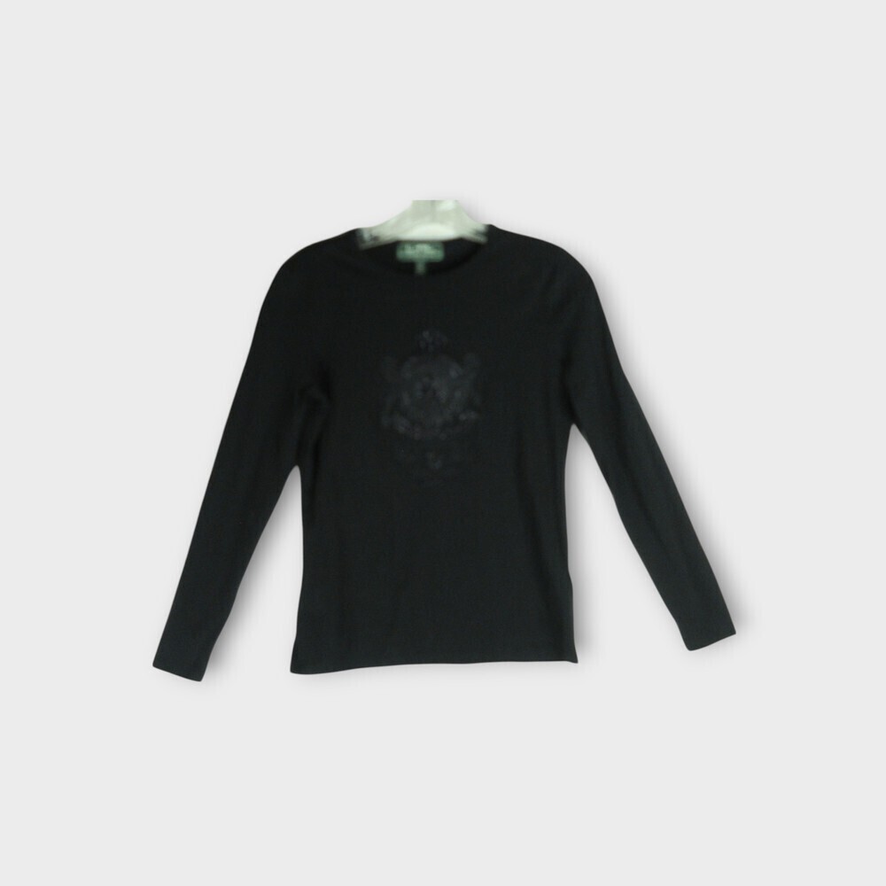 Lauren Ralph Lauren Black Crest Embroidered Tee Size XS Emblem